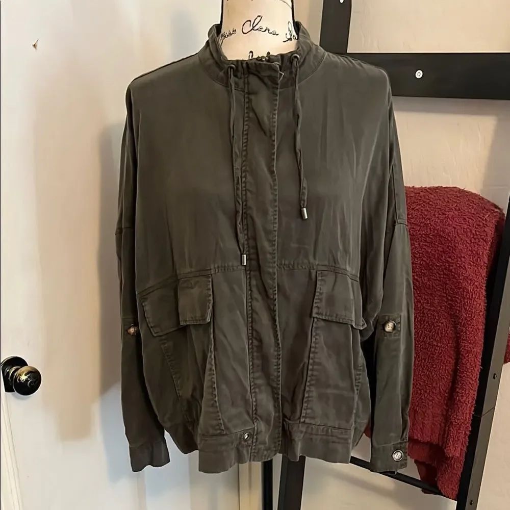 Urban Outfitters Distressed Green Utility Pockets Modern Roll Tab Jacket